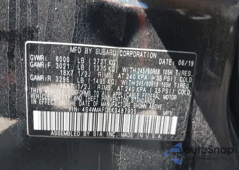 2019 Subaru Ascent Premium from USA, damaged, VIN 4S4WMAFD5K3487935